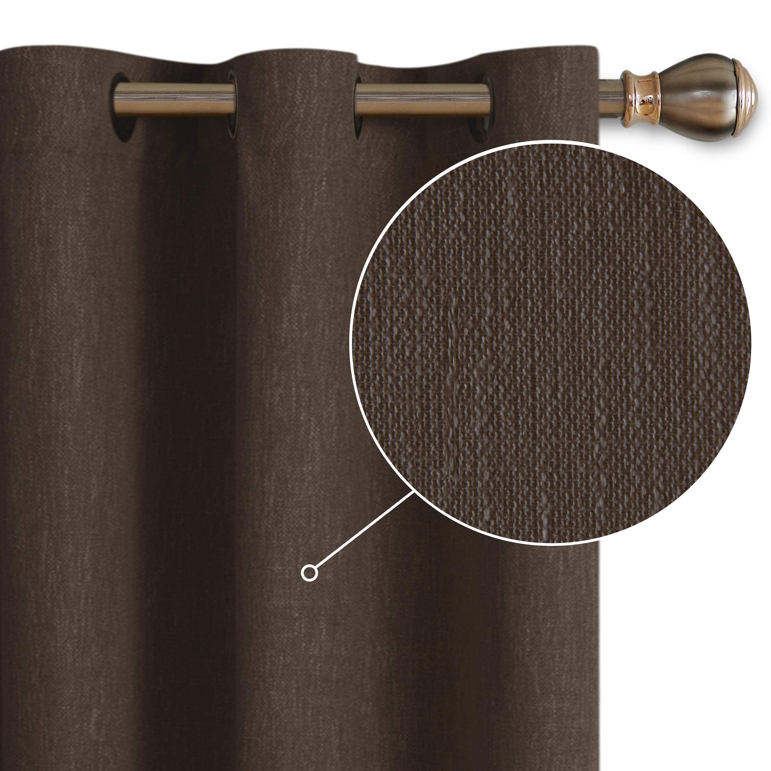 LORDTEX Linen Look Textured Blackout Curtains with Thermal Insulated Liner - Heavy Thick Grommet Window Drapes for Bedroom, 40 x 84 Inches, Chocolate, Set of 2 Panels