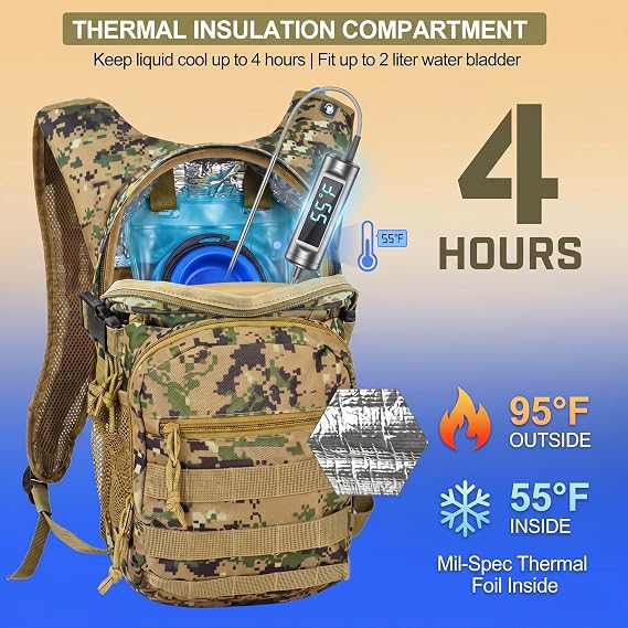 Tactical Hydration Backpack 2L Water Bladder - Lightweight Durable Pack for Hiking, Running, Outdoor Adventures, Adjustable Straps & Leak-Proof Design