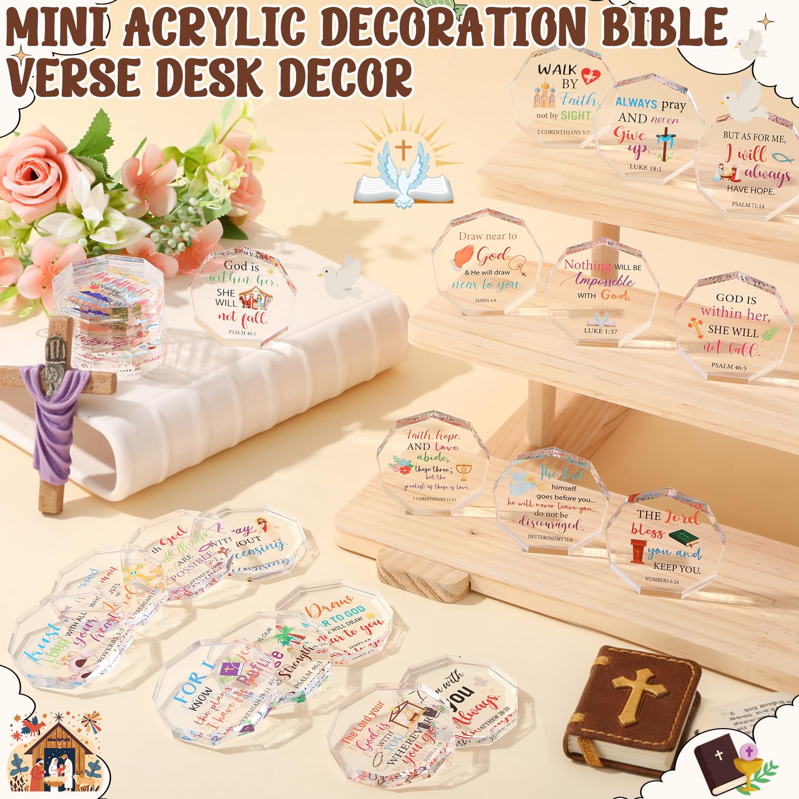 Liliaafar Christliche Geschenke aus Acryl, religiöse Wertschätzung, Schrift mit Bibelvers, Gebete, Kirche, Andenken für Weihnachten, Taufe, Sonntag, Schule, Party, Dekoration, klassischer Stil, 24
