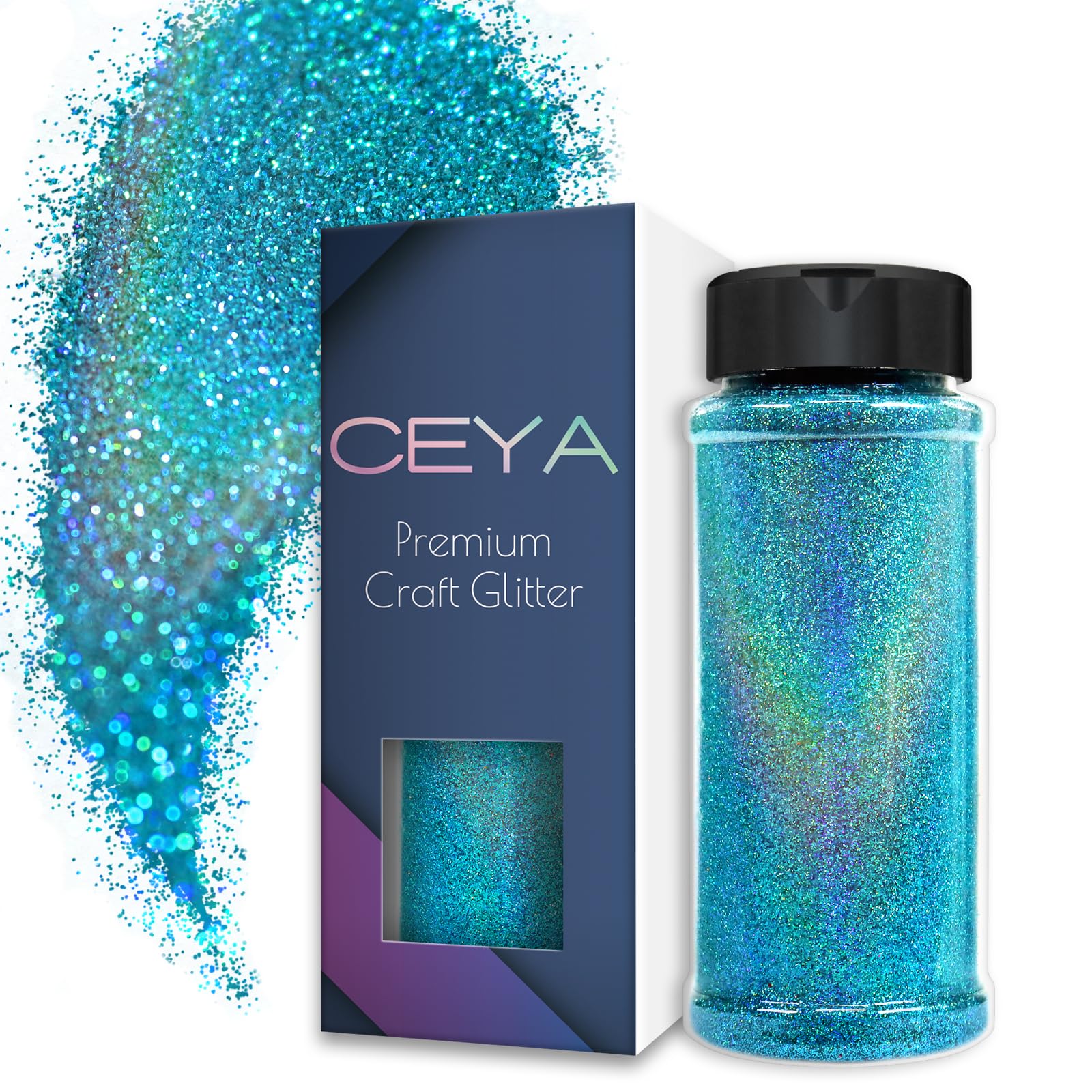 Ceya 3.5oz/ 100g Ultra Fine Glitter Powder Laser Jade Green Holographic Glitter 1/128” 0.008” 0.2mm for Slime Epoxy Resin Craft Tumbler Jewelry Nail Festival Makeup Scrapbook Painting Wedding Cards
