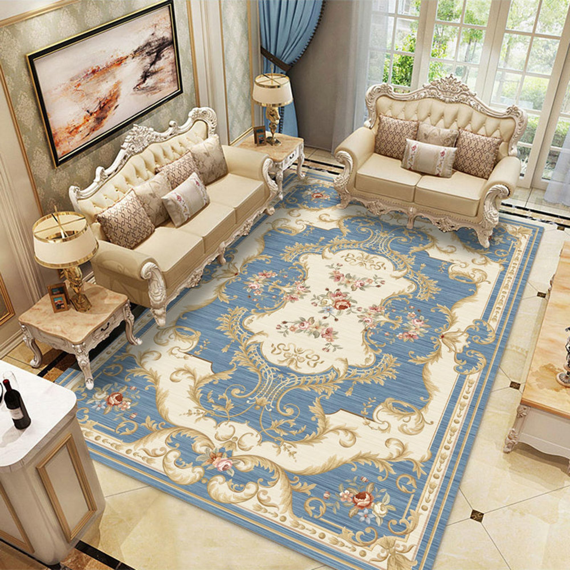 Tapis de sol salon lavable et antidérapant style vintage 160 x 230 cm