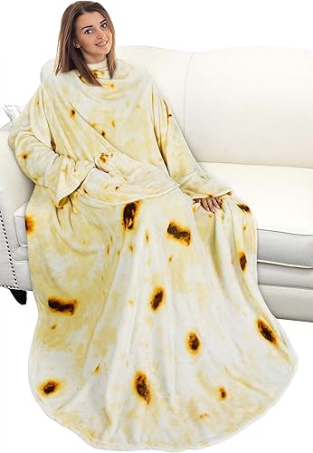 Catalonia Manta de burrito con mangas y bolsillo, suave y cómoda manta de forro polar para mujeres y hombres