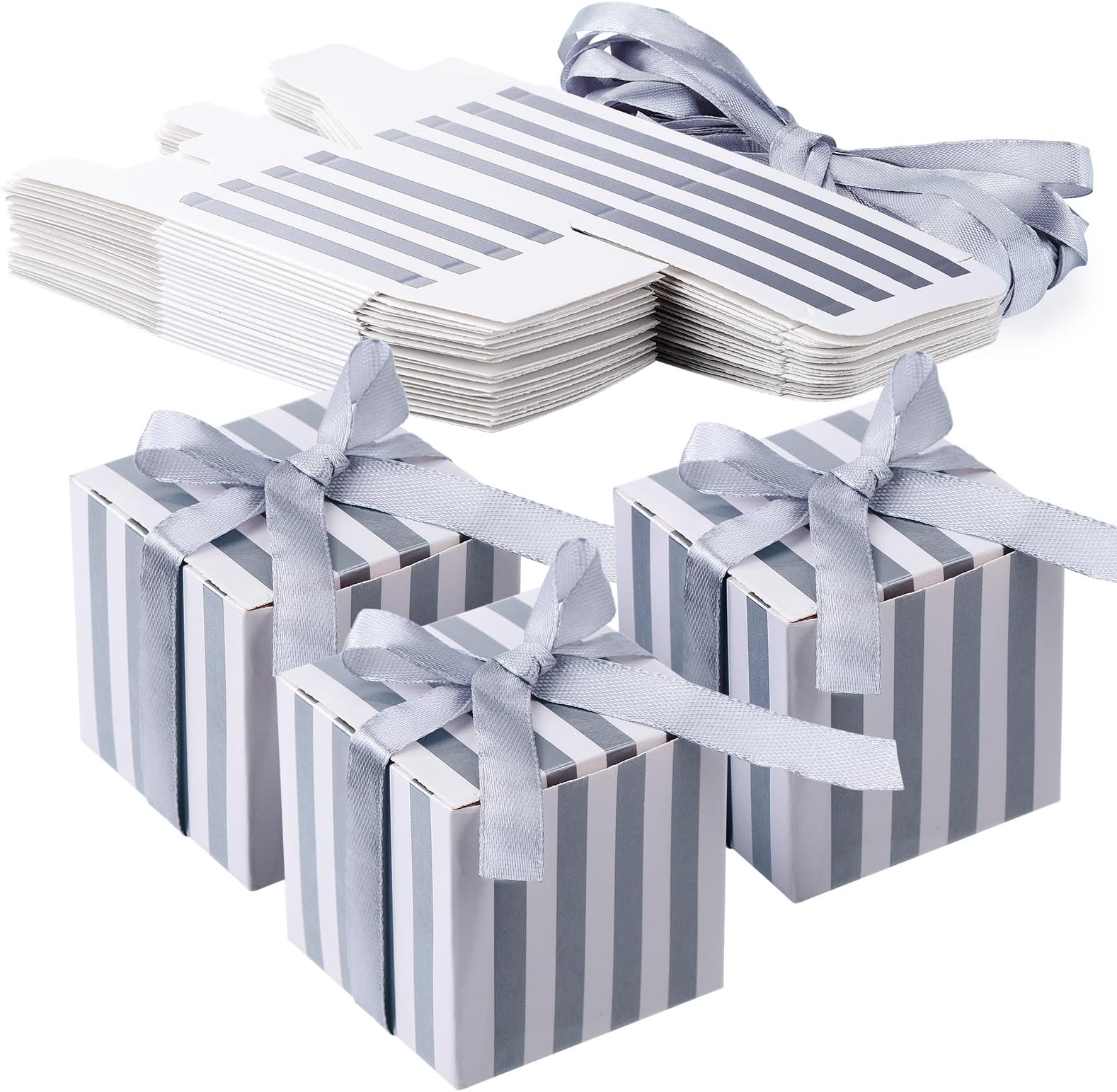 TsunNee 50PCS Square Paper Candy Box Little Gift Wrapping Boxes, Wedding Favour Boxes, Striped Party Gift Box, Paper Treat Boxe for Jeweller Wedding Baby Shower