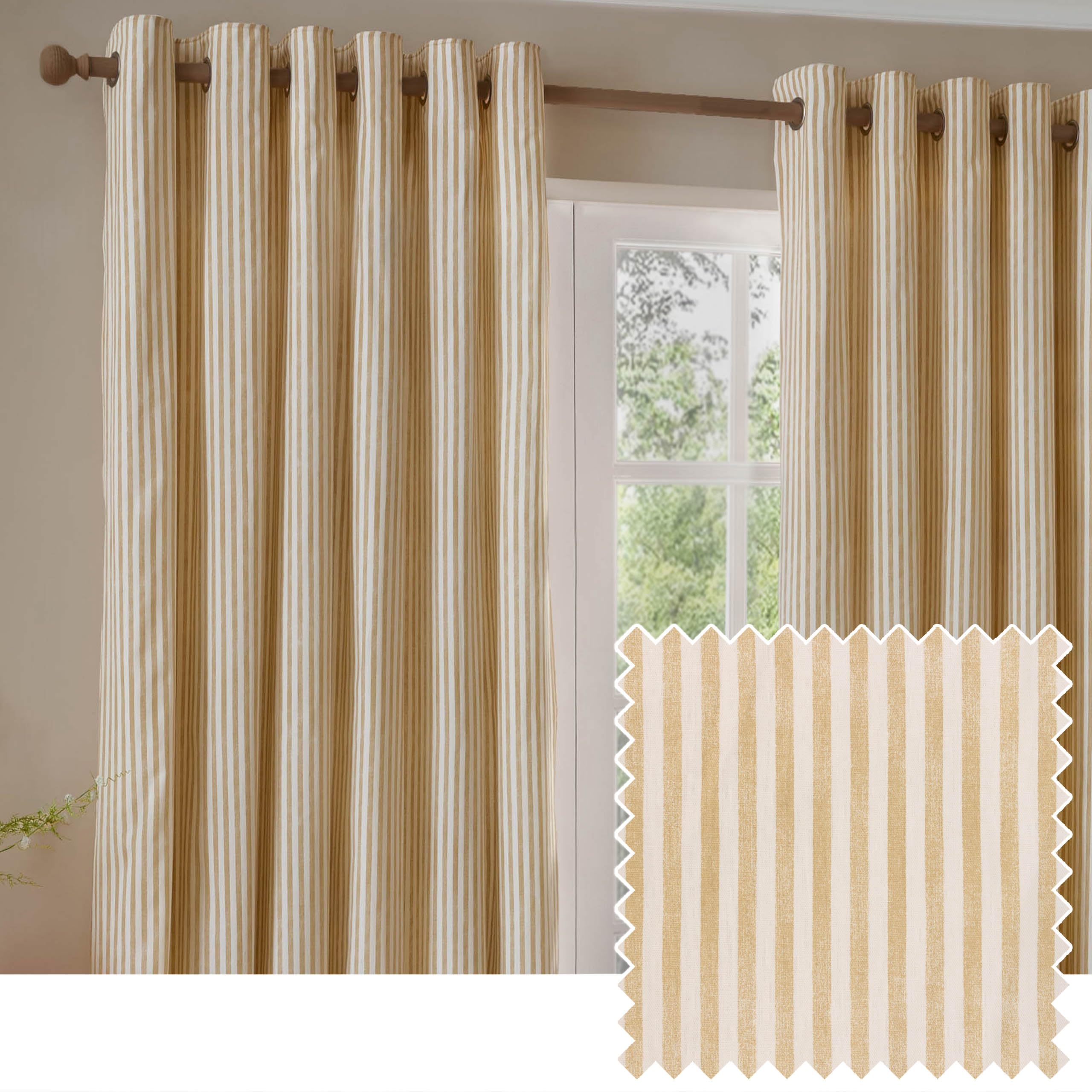 Yard Hebden Cotton Eyelet Curtains - Yellow - 168 cm x 137 cm