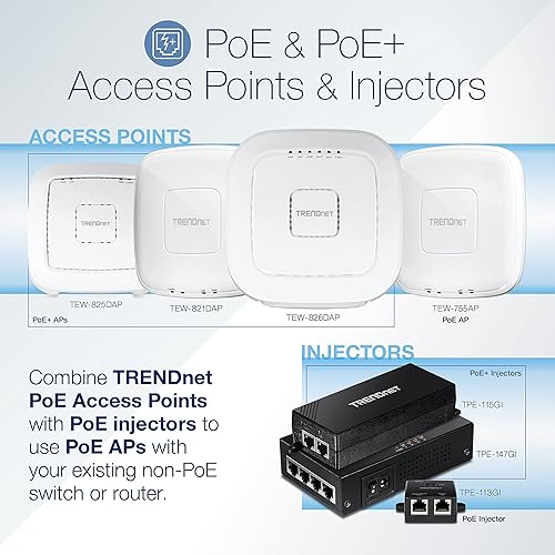 Miniatura 9 de TRENDnet AC2200 Tri-Band PoE+ Punto de acceso inalámbrico para interiores, 867 Mbps WiFi AC + 400 Mbps WiFi N bandas, Wave 2 MUMIMO, puente cliente,