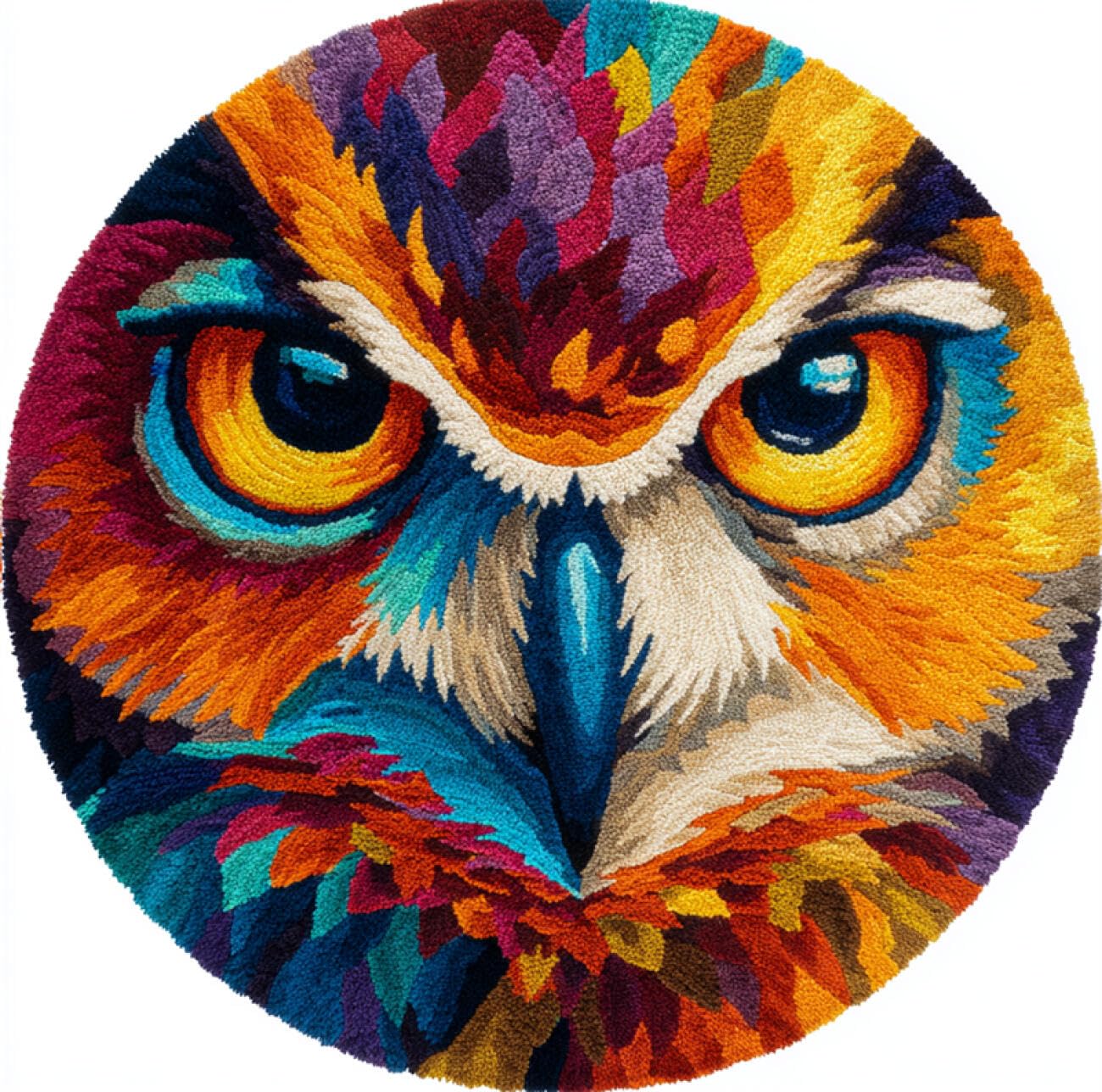 Kitquiver Animal Latch Hook Craft Kits Colorful Owl Latch Hook Kit for Beginners，Tapestry Carpet Latchs Set for Adults Self Knotting Set DIY Craft Kits 80x80cm