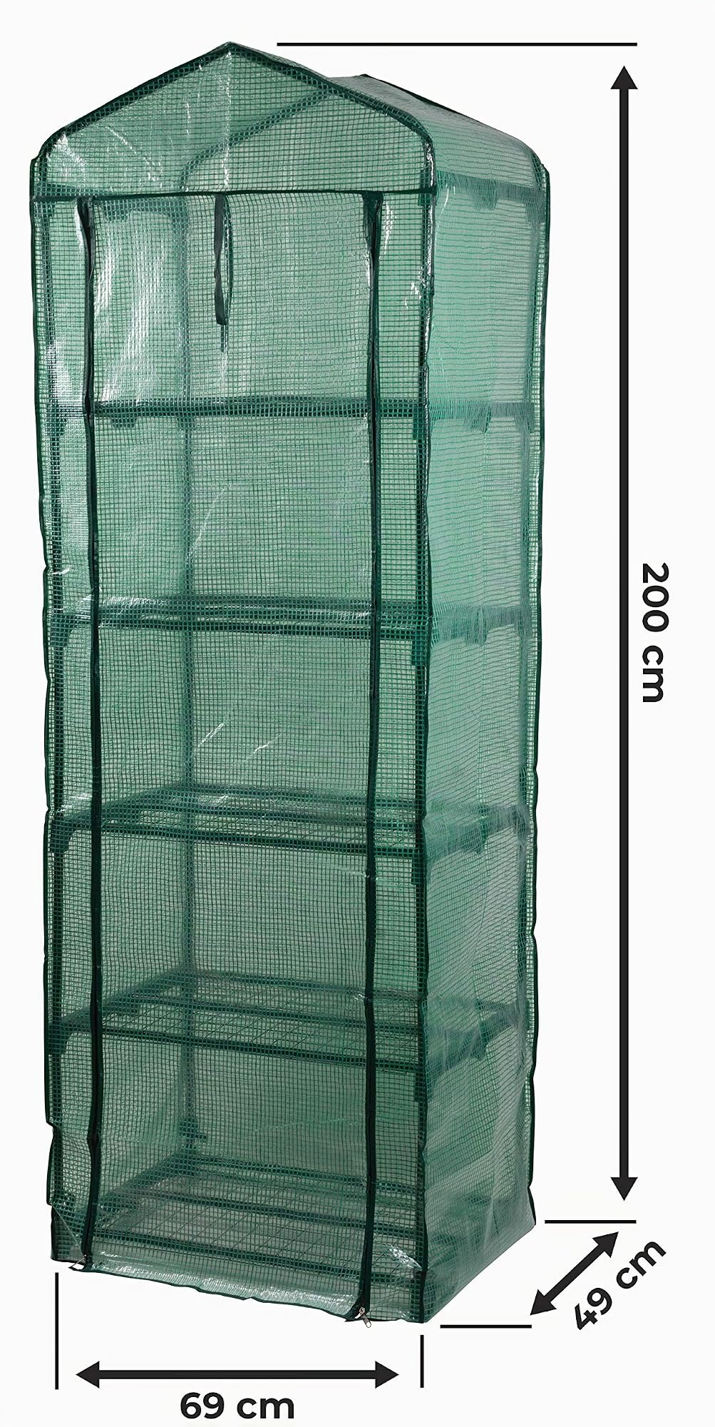 STREND PRO Gewächshaus klein 200 x 69 x 49 cm für optimales Pflanzenwachstum, Mini-Gewächshaus mit 5 Ebenen, inkl. Gewächshausfolie, grünes Gewächshaus, Balkonfolie, Gewächshaus, winterfest