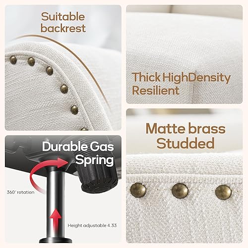 Miniatura 5 de Silla de oficina tapizada sin brazos con patas de madera, moderna y ajustable con tiras cruzadas, silla de escritorio para oficina en casa, sin