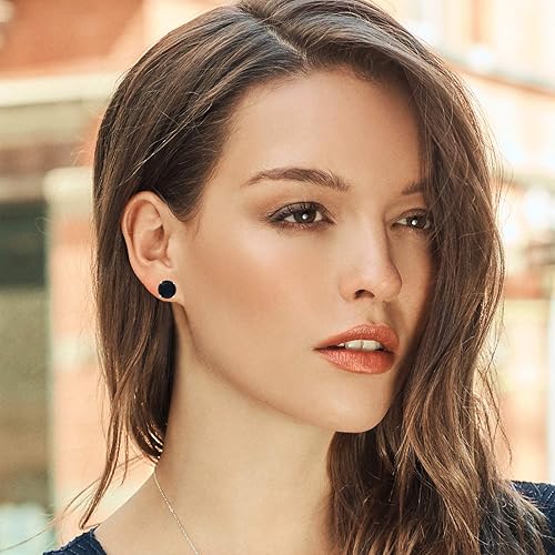 Miniatura 2 de Gem Stone King Aretes redondos de oro de 14 quilates con piedra natal Redondos de 0.315 in Aretes de oro macizo para mujer