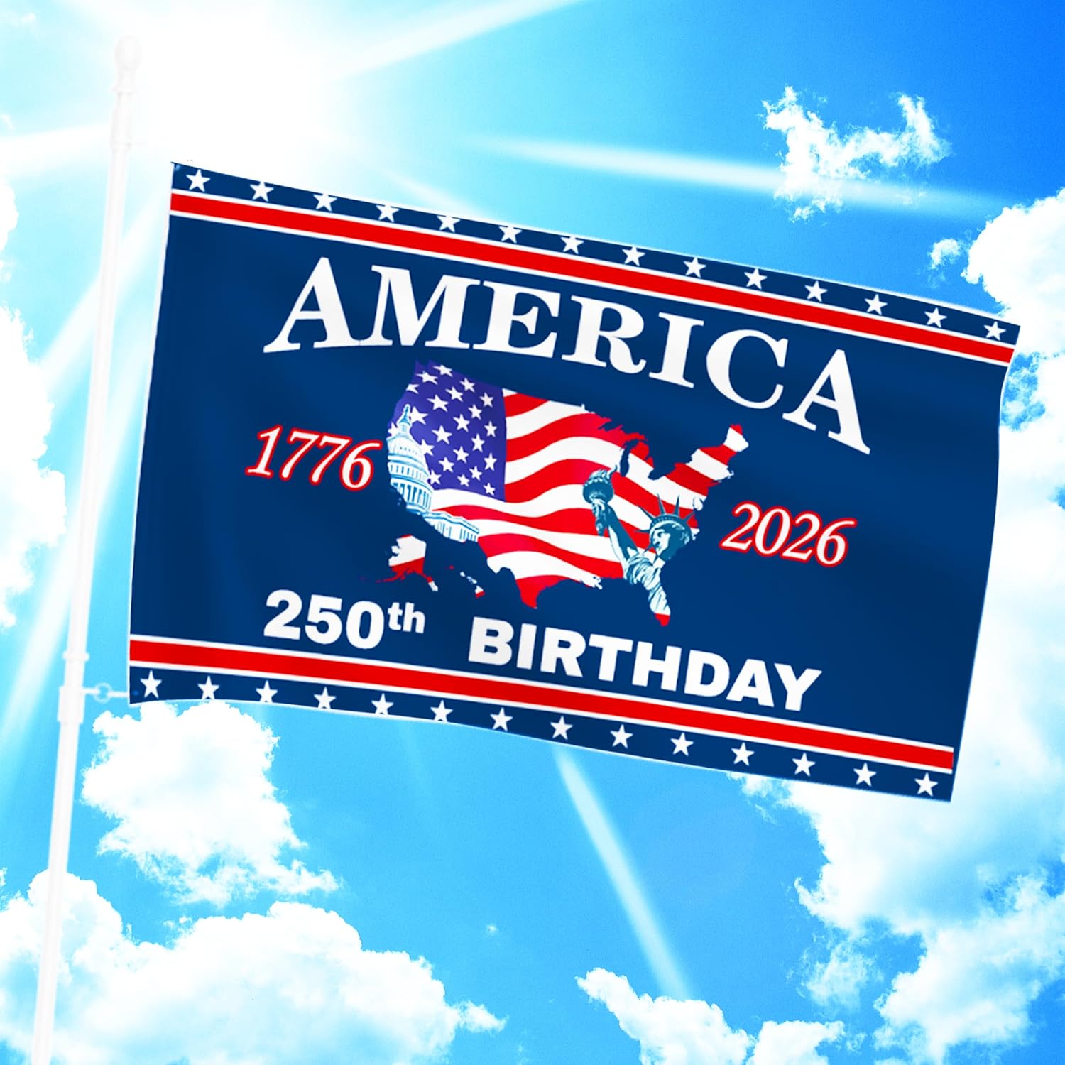 250 Anniversary Flag 3x5 Ft 2 Sided 3 Layers 250th Anniversary Flag1776-2026 250 Years Birthday Patriotic Decor for Outdoor Front Door Porch Wall