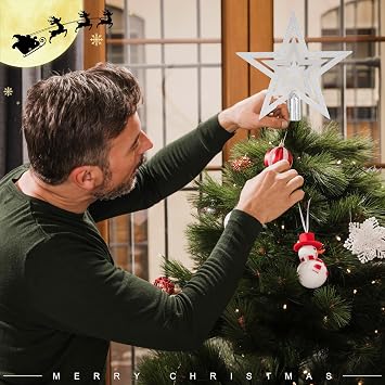 KEYIDO Gold Christmas Tree Topper Small Glitter Tree Star 18 cm