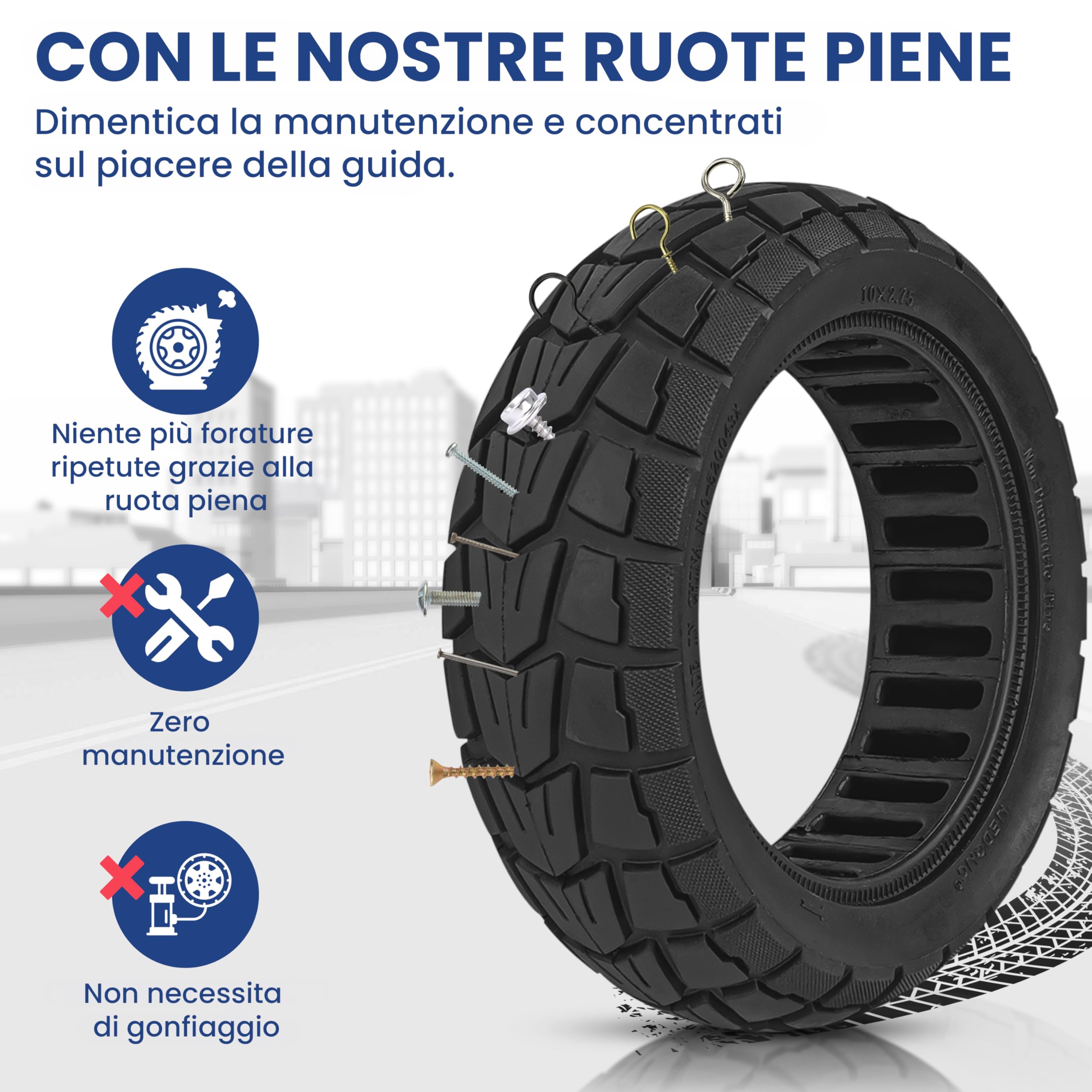 ANSENI Ruote Monopattino Elettrico 10x2.75,Gomme Antiforatura per Scooter Elettrico Smartgyro Speedway/Speedway Pro, Speedway 5,Rockway/Crossover, Dualtron 3,UrbanGlide E-CROSS PRO (1 unità)