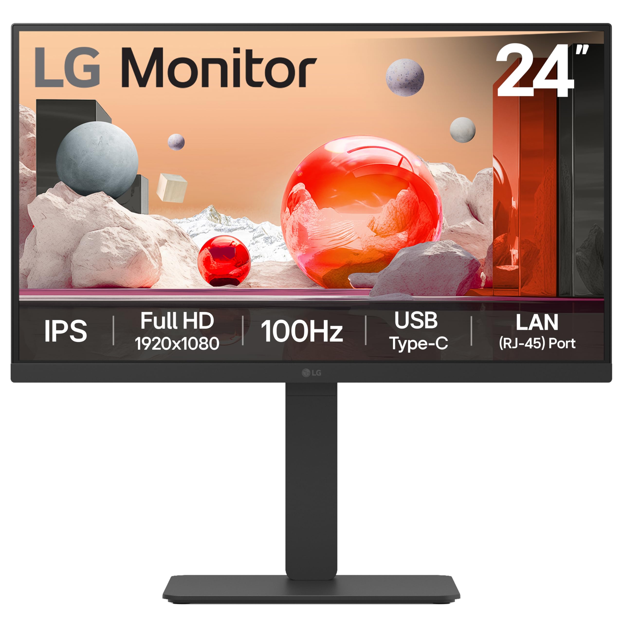 LGMonitor 24BA750 - FHD 1080p IPS 24 inch, 100Hz, 5ms, Office Display, Built-in Power/KVM/Speakers, LAN (RJ45), USB-C, USB Hub, D-Sub, HDMI, DisplayPort, Matte Blac