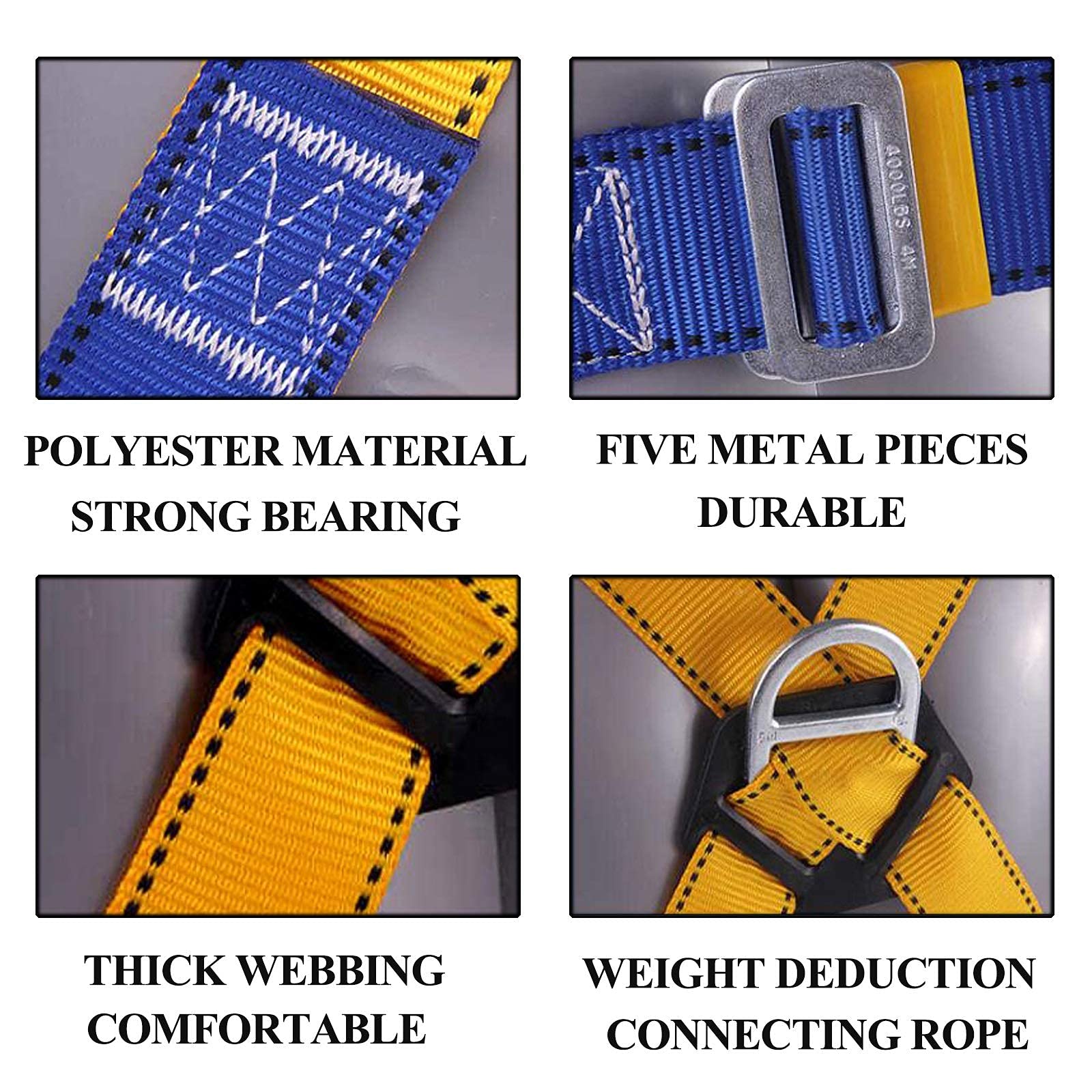 SwaYve Kit de Arnés de Seguridad para Protección Contra Caídas, Arnés de Escalada, Arnés de Seguridad para Todo el Cuerpo, Arnés de Detención de Caídas con Gancho, Kits Ajustables de Protección Person