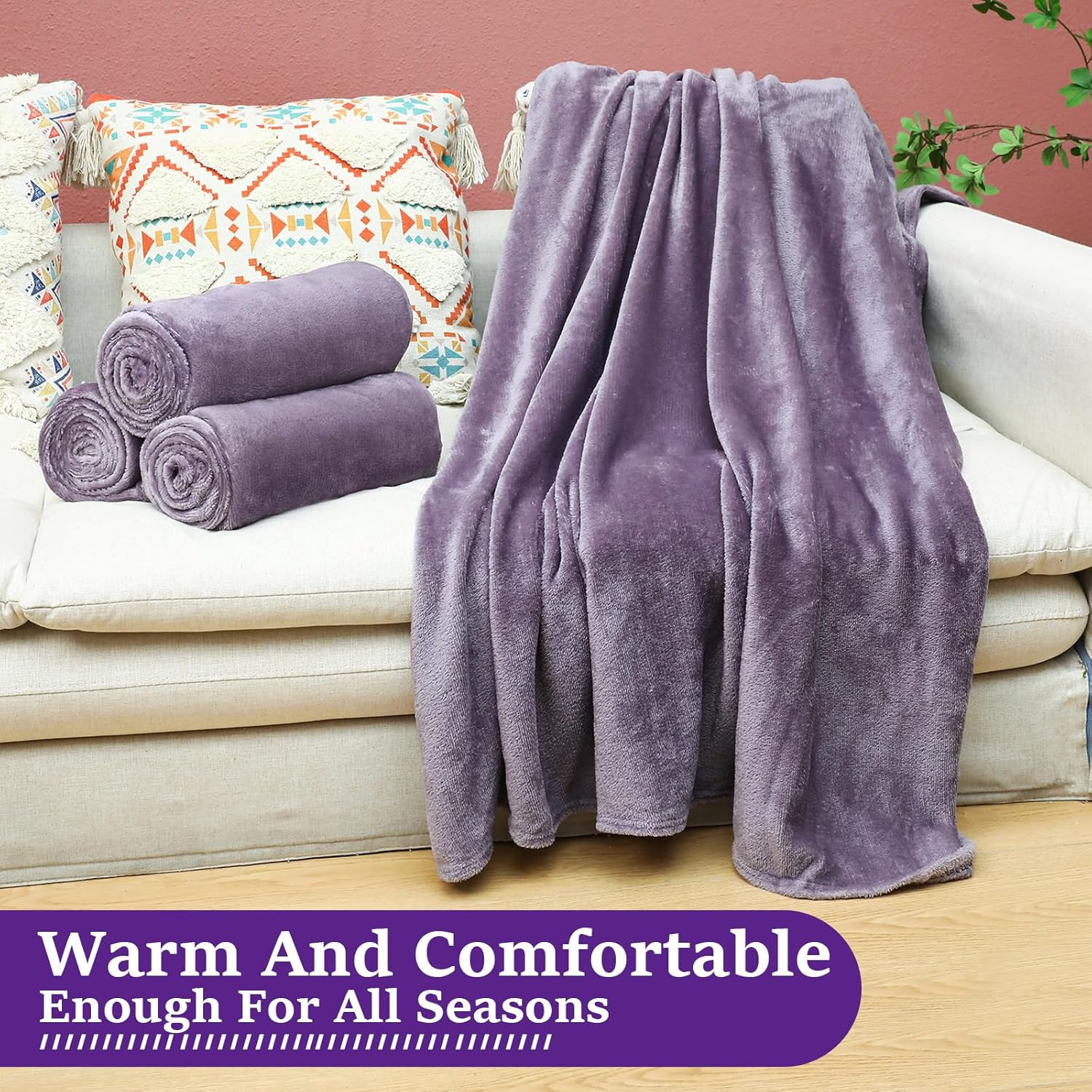 18 Pieces Throw Blankets Bulk 50 x 60 Inch Soft Warm Lightweight Fleece Flannel Blankets Bulk for Homeless Cold Weather Wedding Guests Gifts Home Couch Sofa Bed(Purple) - Image 6