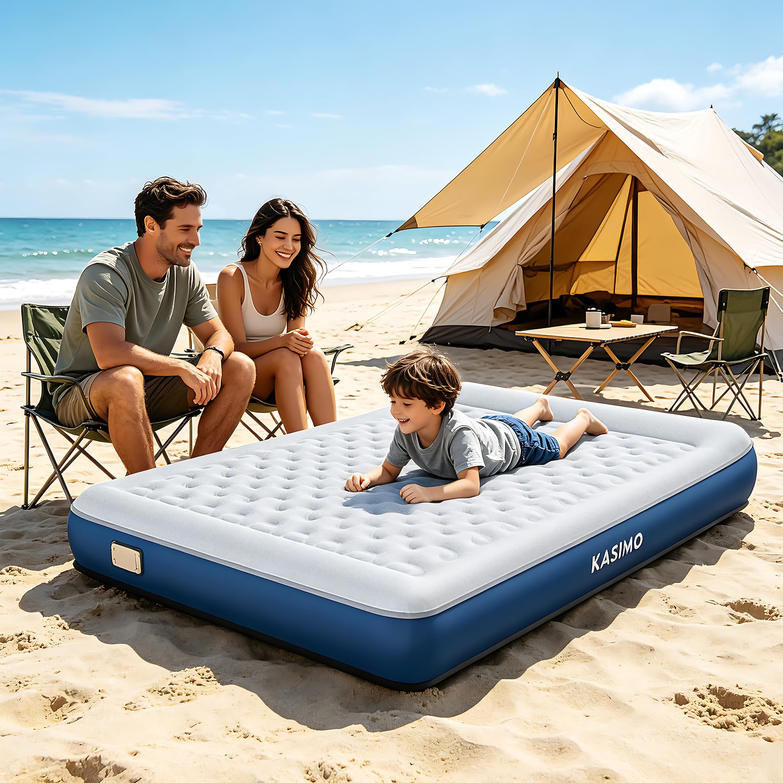 KASIMO TPU Luftmatratze selbstaufblasend, Luftbett 2 Personen, Gästebett mit integrierter Elektrischer Pumpe, aufblasbare matratze mit Kissen, luftmatratze 190x150x22cm für Gäste zu Hause und Camping