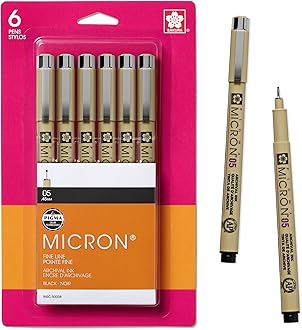 Pigma Micron Fineliner Pens, 05 Tip Size, Archival Black Ink, 6PK 50038