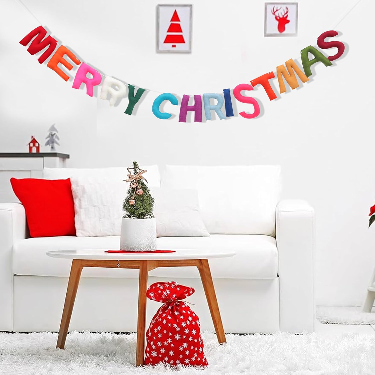 Merry Christmas Banner - Rainbow Colors Party Decorations, Garland For Holiday Home Decoration, Bunting Hanging Banner Photo Props