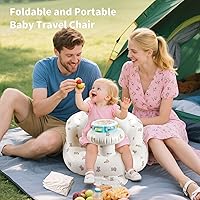 Vista 6 de Asiento inflable para bebé con bandeja, cómodo asiento de piso para que el bebé aprenda a sentarse, silla de bebé portátil con bomba de aire