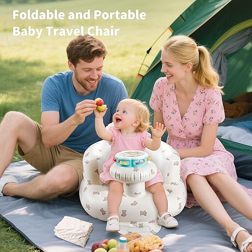Miniatura 6 de Asiento inflable para bebé con bandeja, cómodo asiento de piso para que el bebé aprenda a sentarse, silla de bebé portátil con bomba de aire