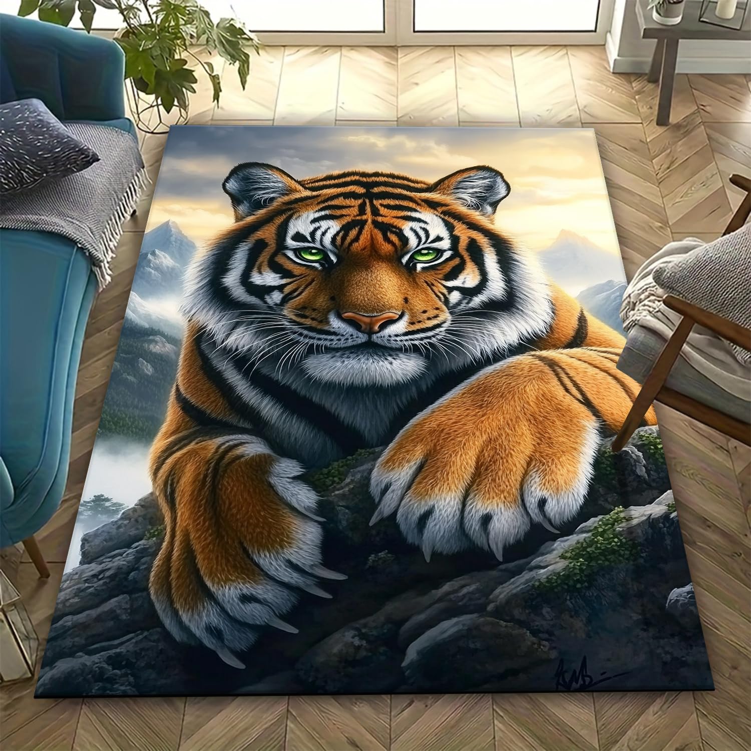 Tapis animal tigre pour chambre d'enfant et ado antidérapant et lavable 200x300 cm