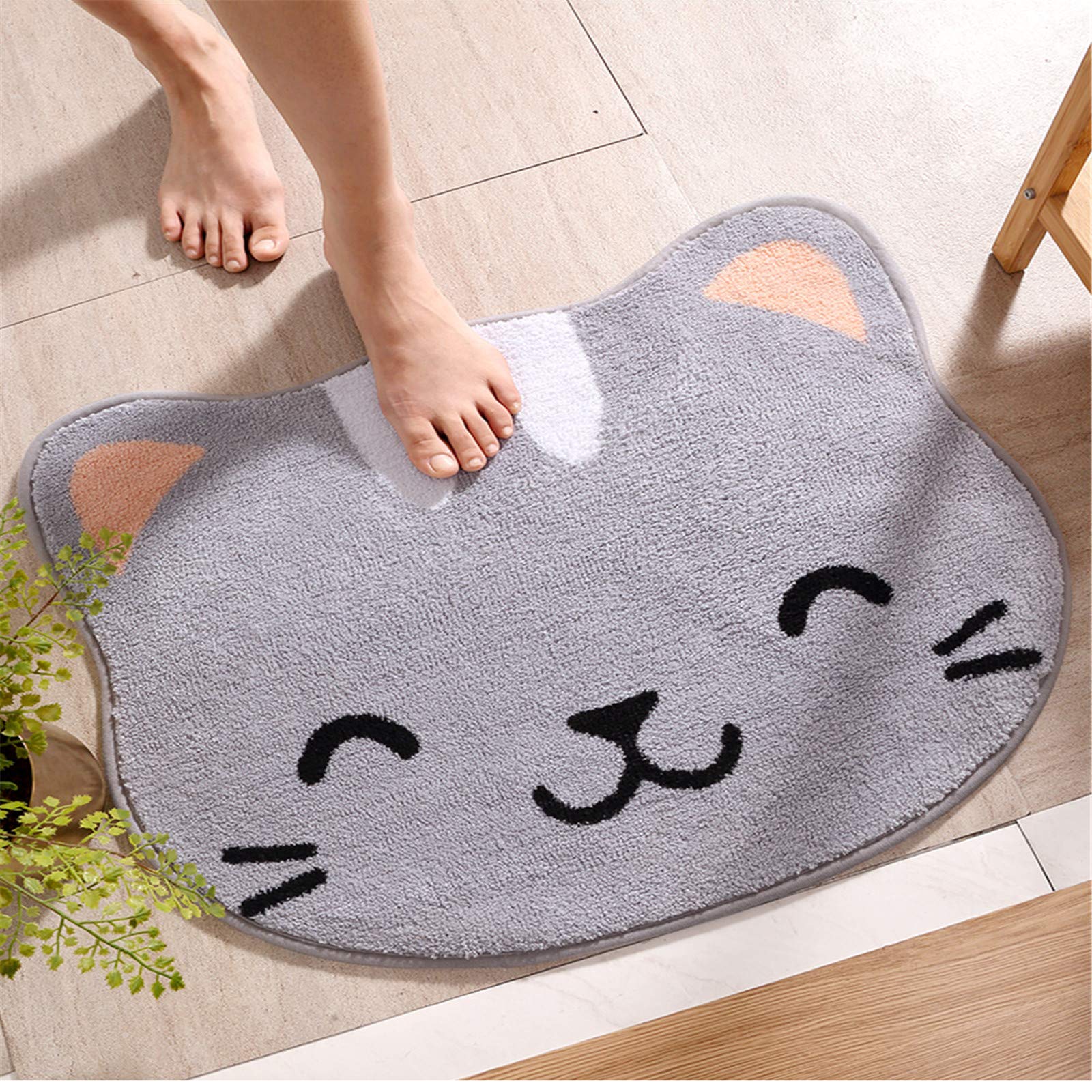 SUNTIRC Cute Big Cat Face Shaped Bathroom Shower Rugs, 50x60cm Luxury Shaggy High Absorbent and Anti Slip, Machine Washable Fit for Bathtub, Shower and Bath Room (Cat)