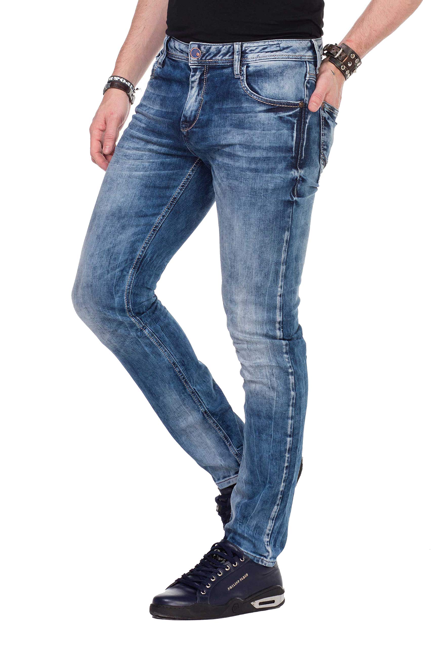 Cipo & Baxx Herren Jeans Hose Straight Fit Denim – Klassisch, Slim, Used Look