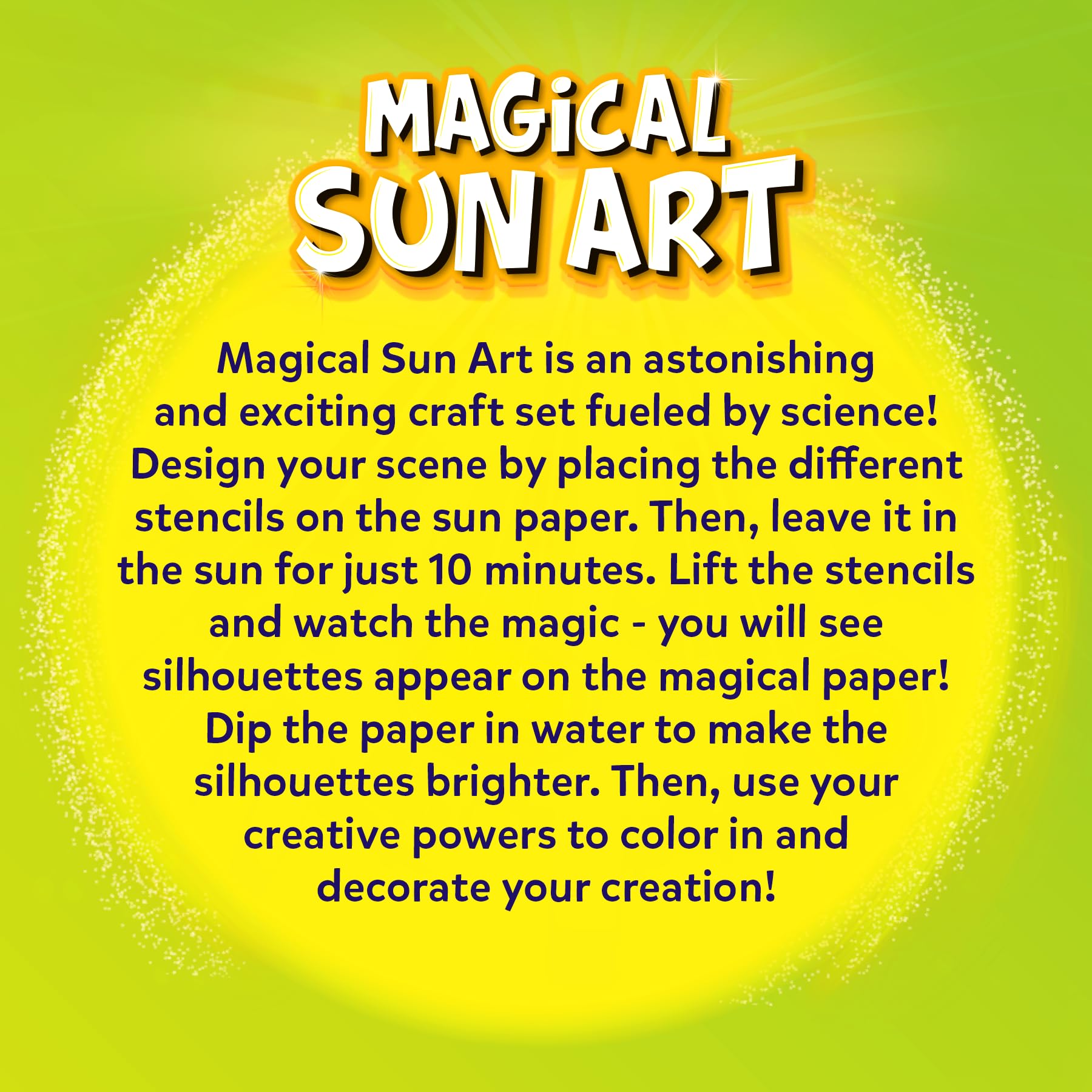 Kit de arte de papel Sun – Kit de manualidades STEM sin desorden para niños, diseño con plantillas, crea con luz solar, color con marcadores, juego en interiores y exteriores, regalos para 8