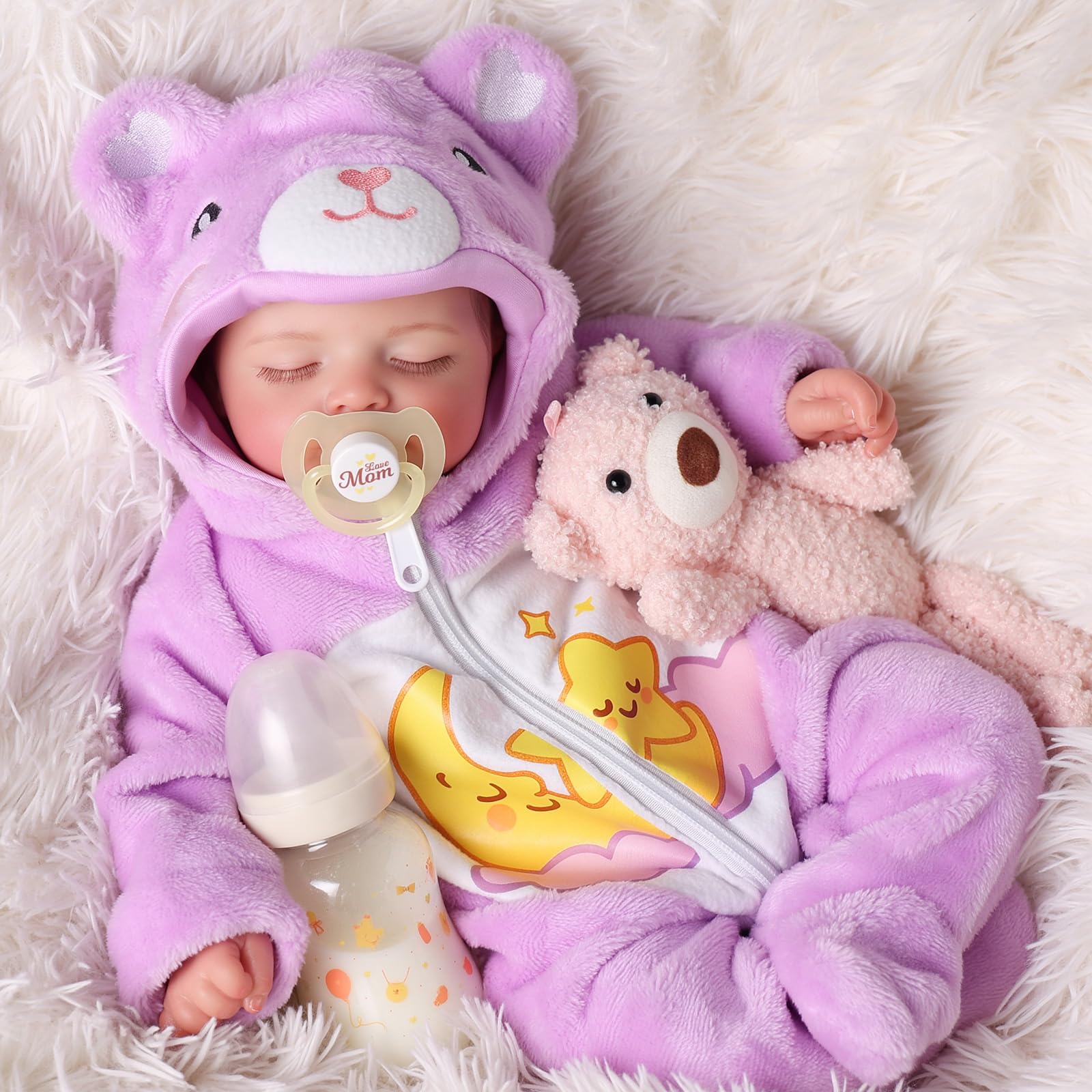 JIZHI Reborn Baby Girl - 20 Inch Realistic Babies Dolls with Cloth Body - Lifelike Newborn with Toy Accessories for Age 3+ (The bear doll is not included)