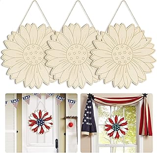 Large 12" Wooden Spring Ornaments to Paint Star Crafts, DIY Blank Unfinished 4th of July Door Sign Wreaths for Front Door Plaque 250th Anniversary Hanging Patriotic Day Independence Day Decorations