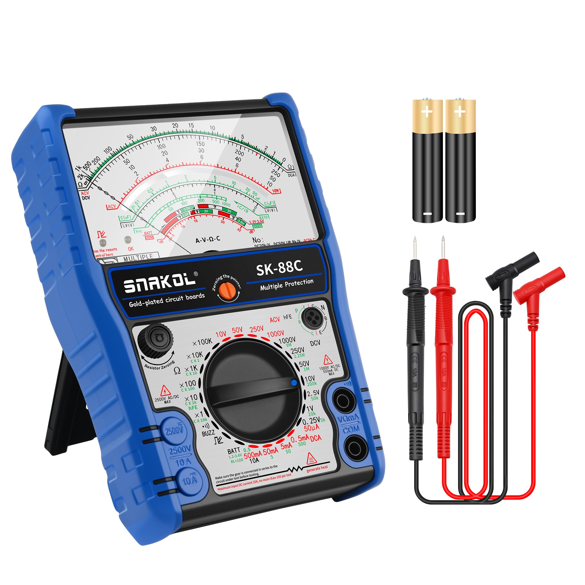 Zeiger Multimeter SK-88C Professionelle Analog Multitester,Multifunktions-Messung AC/DC 2500V Volt-Ammeter,Aus Piep Batterie Check mit Mantel Orange