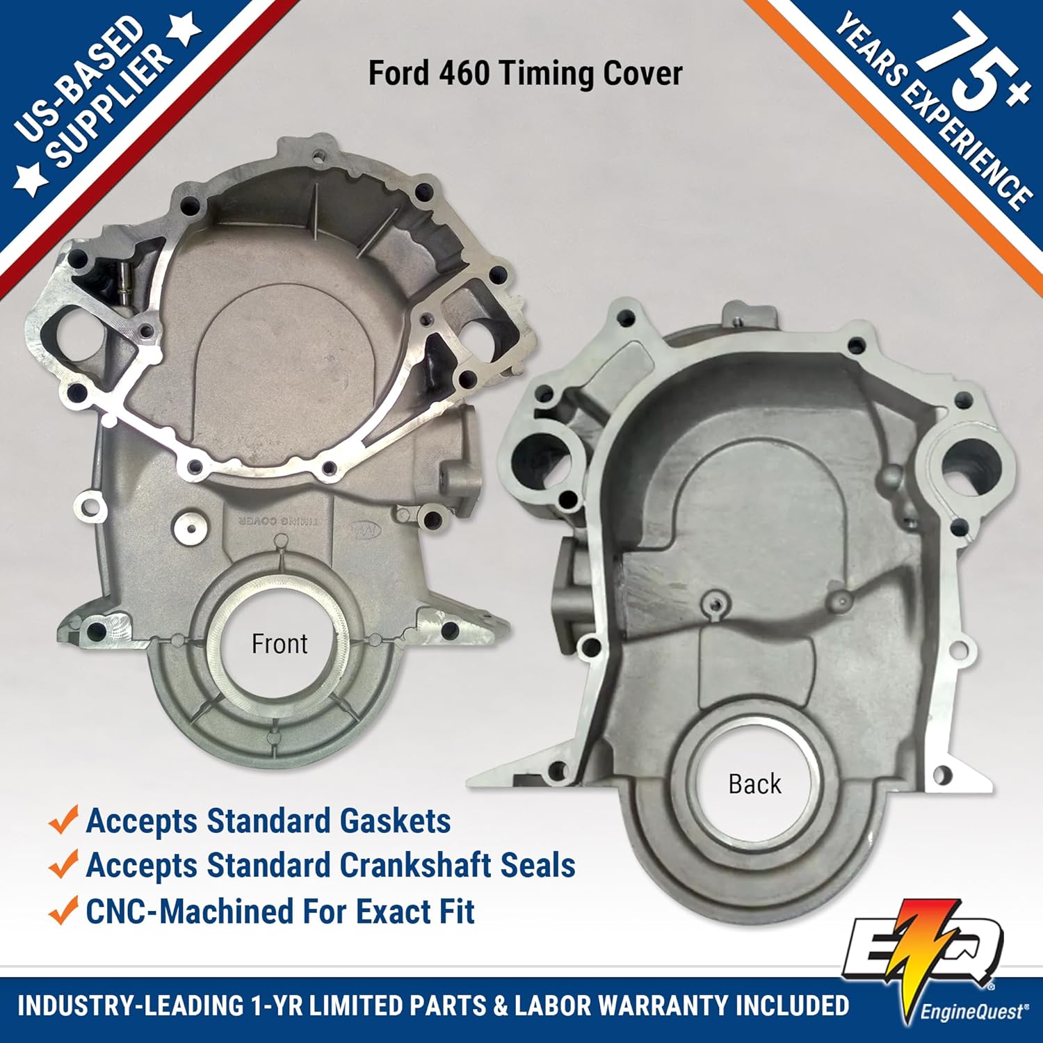 Engine Timing Cover for V8 7.0L & 7.5L (1969-1997) - Compatible with F-150, 429/460 Engines Aluminum Casting - Direct Replacement Timing Cover