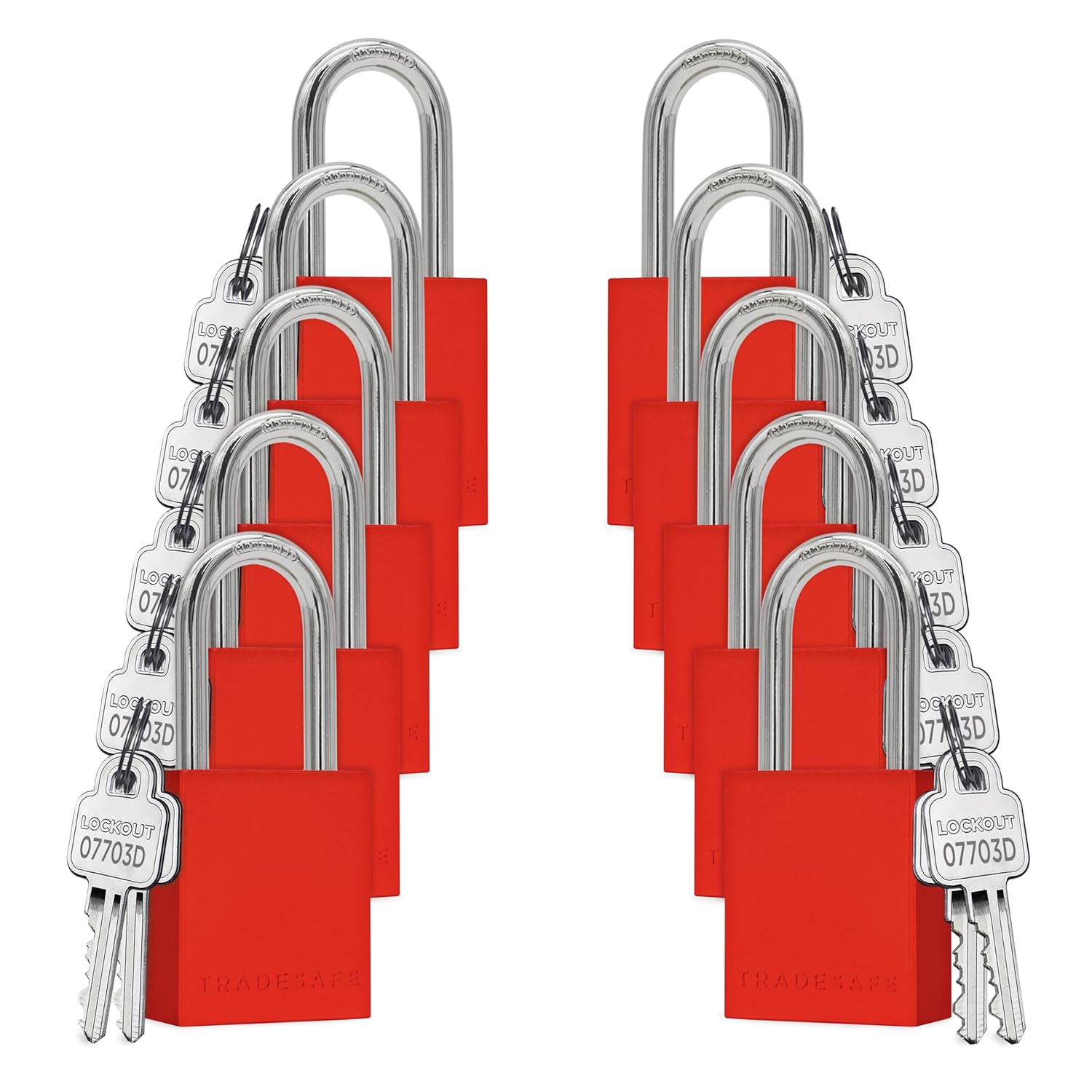 TRADESAFE Lockout Tagout Locks Set - 10 Red Aluminum Loto Locks, Lock Out Tag Out Padlocks Keyed Alike, 2 Keys Per Lockout Padlock, OSHA Compliant