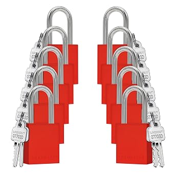 TRADESAFE Lockout Tagout Locks Set - 10 Red Aluminum Loto Locks, Lock Out Tag Out Padlocks Keyed Alike, 2 Keys Per Lockout Padlock, OSHA Compliant