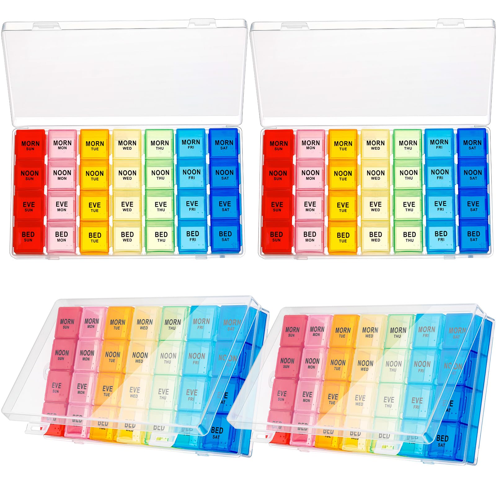 Hsei 4 Pack Pill Organizer Monthly XL Large Weekly Pill Organizer 4 Times a Day Box 7 Day Moisture Proof 4 Weeks Case Large(10.2 x 5.5 x 1.4 Inch)