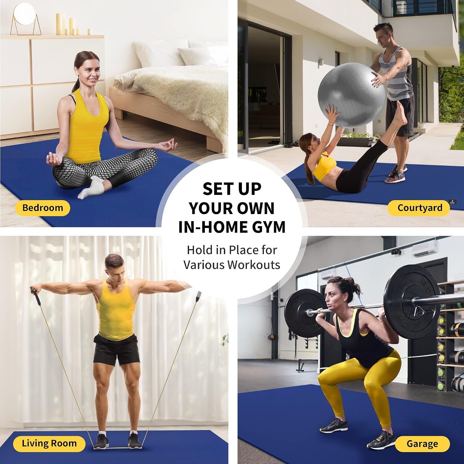 CAMBIVO Large Exercise Mats for Home Workout, Extra Thick Workout Mats for Home Gym, Gym Mats for Jump Rope, Weights, Cardio, Fitness （6' x 4' x 7 mm, Shoe-Friendly）