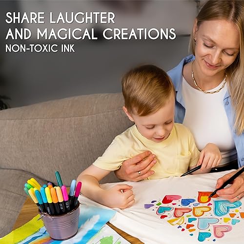 Miniatura 5 de Zenacolor Juego de 40 rotuladores de tela, pintura no tóxica, indeleble y permanente, rotulador textil de punta fina