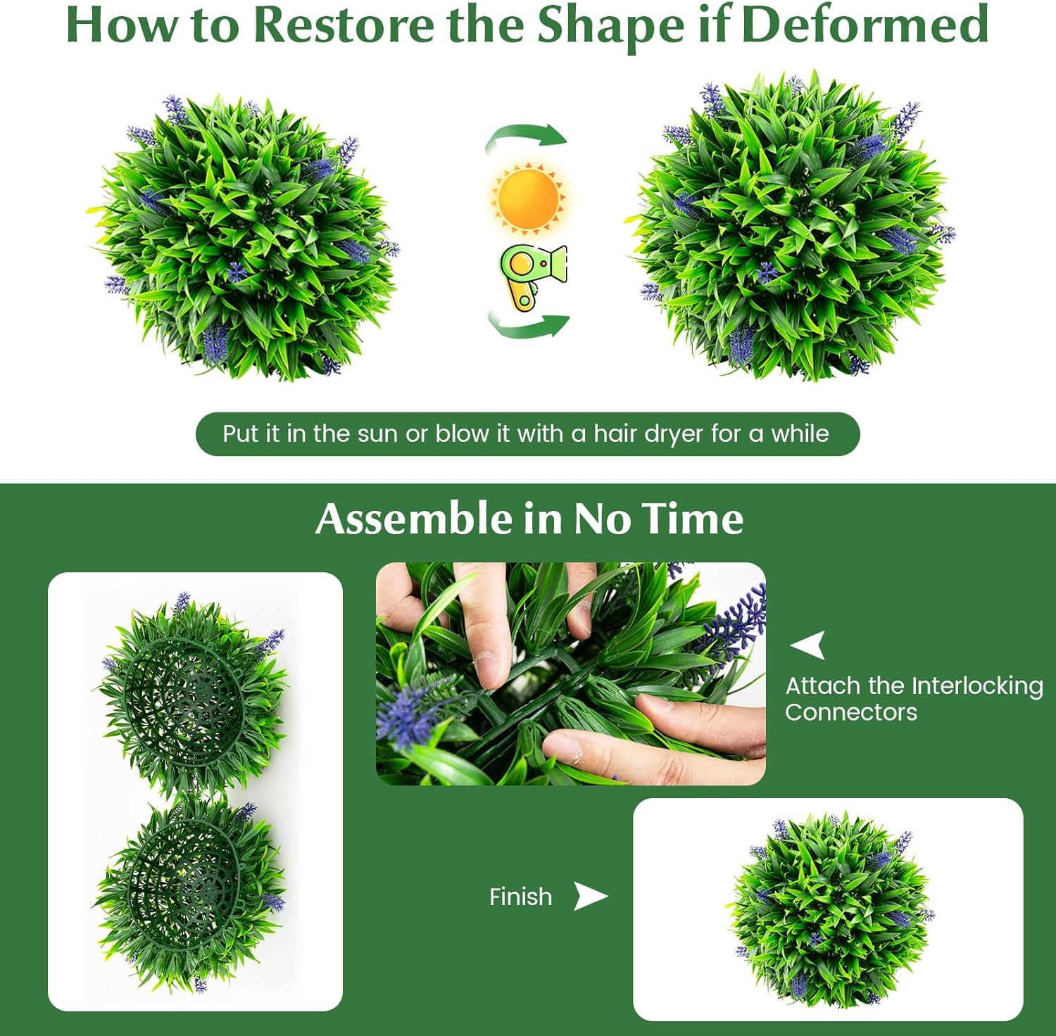 Goplus 12 Inch Artificial Lavender Topiary Balls Set of 2, Outdoor Faux Greenery Balls with Flowers, Fake Plant Sphere, Round Artificial Plant Balls for Front Door, Porch, Backyard, Home Décor