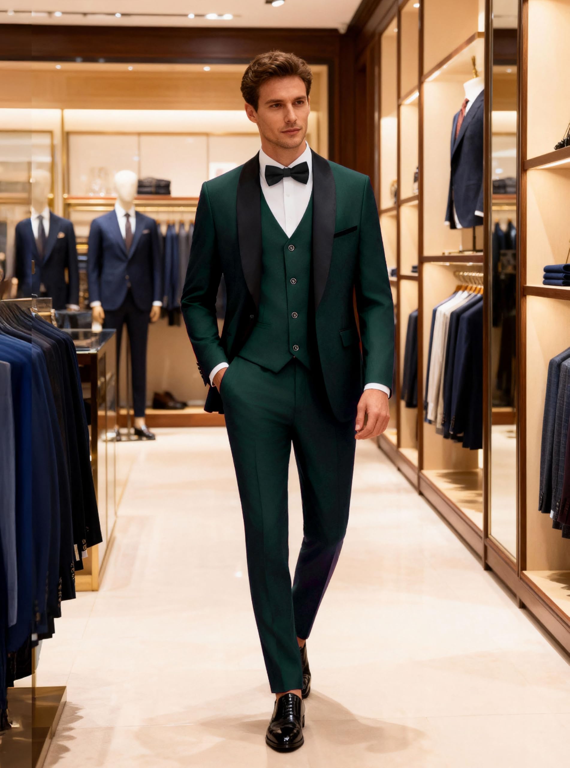 Herren 3-teiliger Slim Fit Smoking Anzug mit 1-Knopf-Sakko, Schalrevers, Sakko Weste Hose Set für Hochzeit & Prom