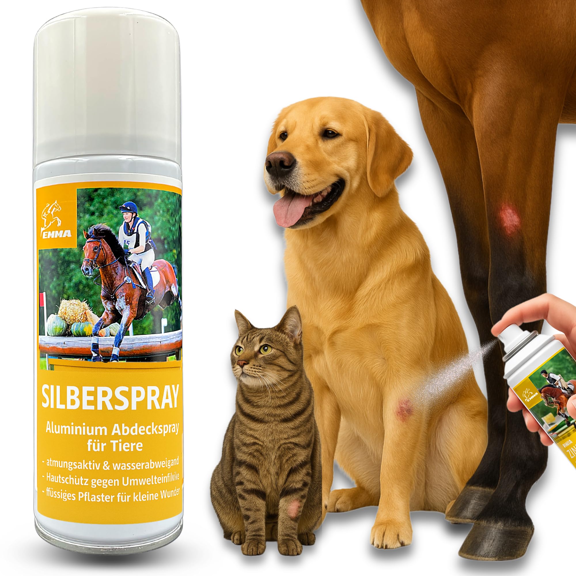 EMMA Silberspray Hund Pferd Katze für Tiere 200ml I Silber Spray Wundverband - Wundspray Hund - Silberspray Pferd zur Wundversorgung & Wundschutz - gegen Juckreiz für Hunde I Sprühpflaster wasserfest