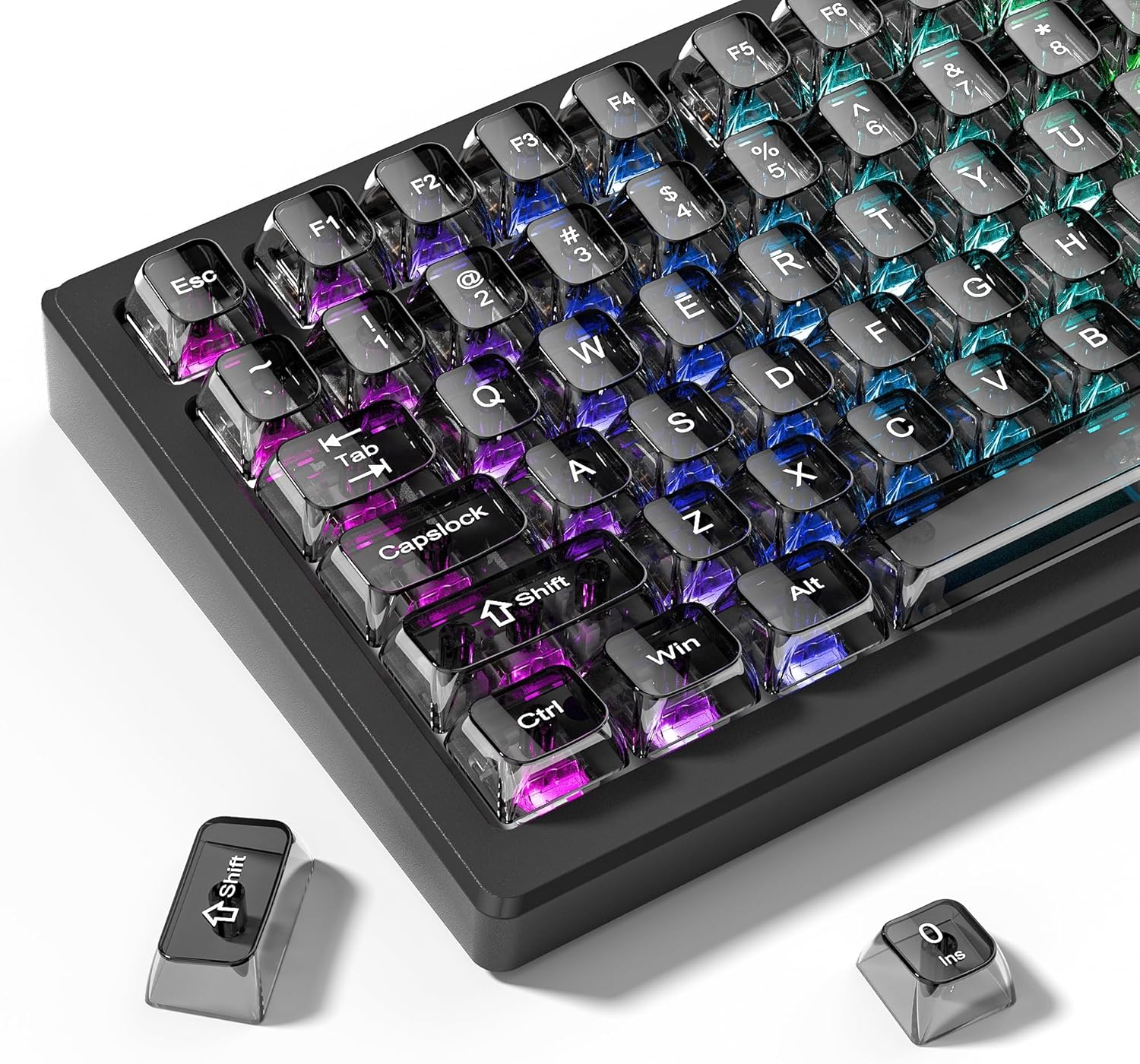dagaladoo Grey Clear keycaps,Transparent keycaps 60 75 100 Percent,Ceramic Jelly Keyboard caps Set,Shine Through keycap.,MDA Profile Keyboard Key Cap for Mx Switches Mechanical Keyboard(115key)