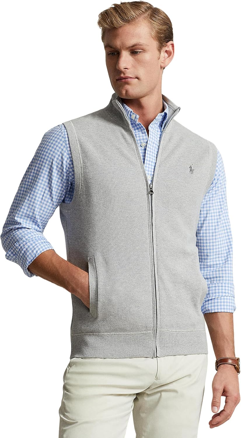 POLO RALPH LAUREN Men's Mesh-Knit Cotton Full-Zip Sweater Vest