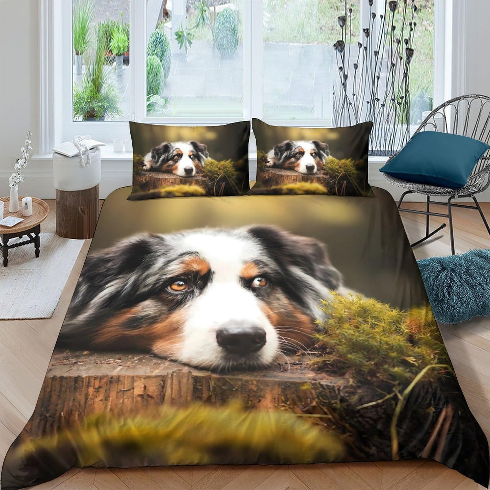 Ctjqhvkz Style-7 3D Printed Australian Shepherd Dog Fitted Sheet Microfiber Soft Breathable Forest Mattress Cover For Bedroom Decor Single（135X200cm）