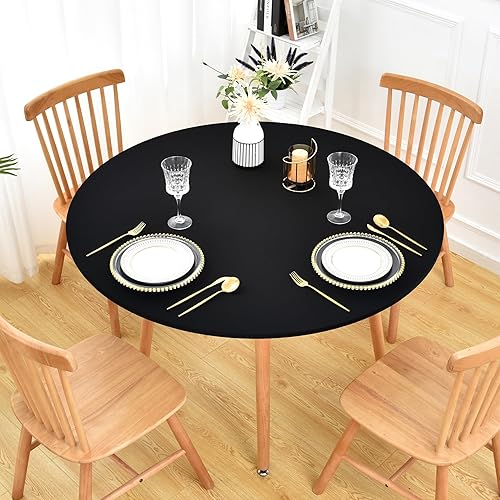 Miniatura 9 de Monibana Mantel redondo ajustable con bordes elásticos para mesas redondas, funda de mesa redonda elástica de elastano de 48 pulgadas para el hogar,