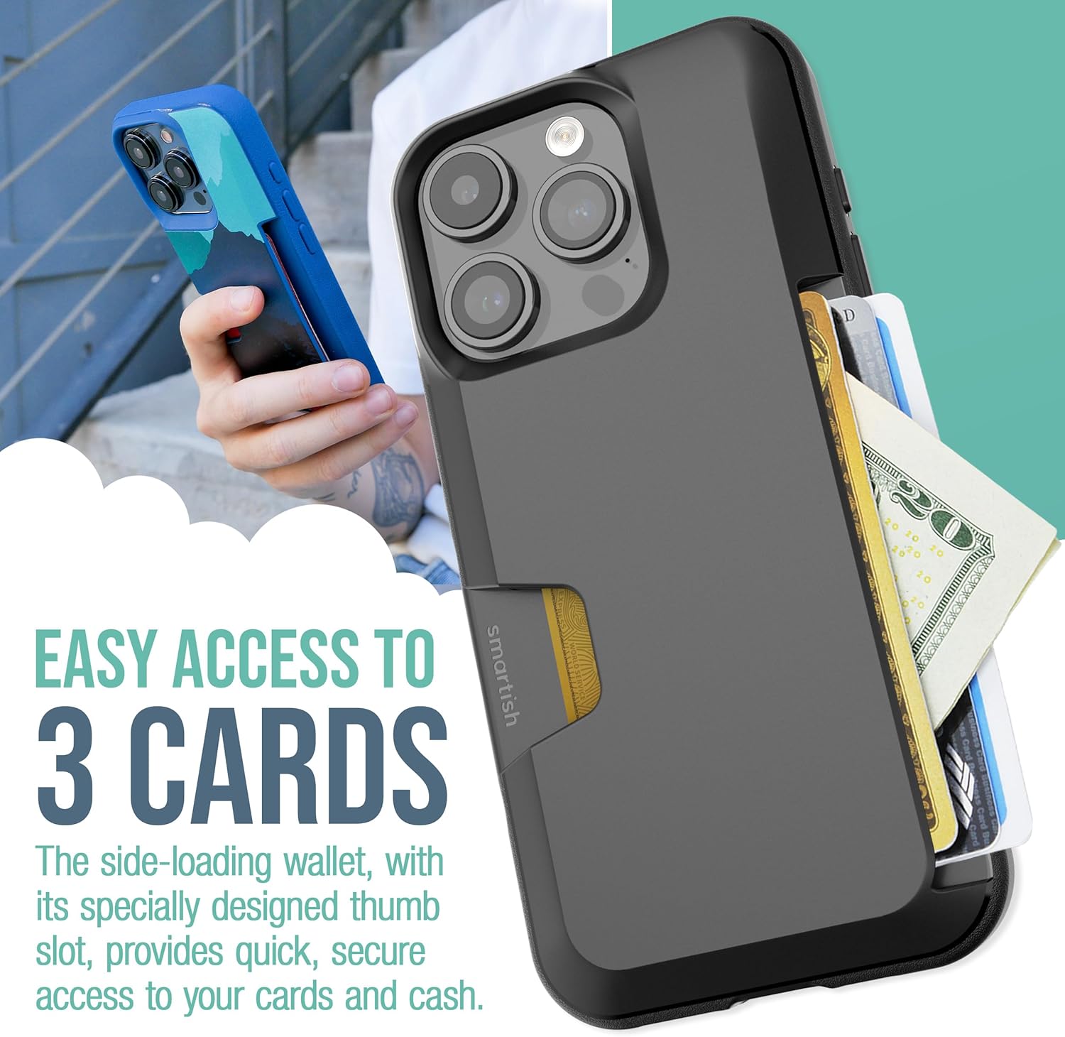 Smartish iPhone 15 Pro Wallet Case - Wallet Slayer Vol. 1 [Slim + Protective] Credit Card Holder - Drop Tested Hidden Card Slot Cover Compatible with Apple iPhone 15 Pro Case Wallet - Black Tie Affair - Image 2