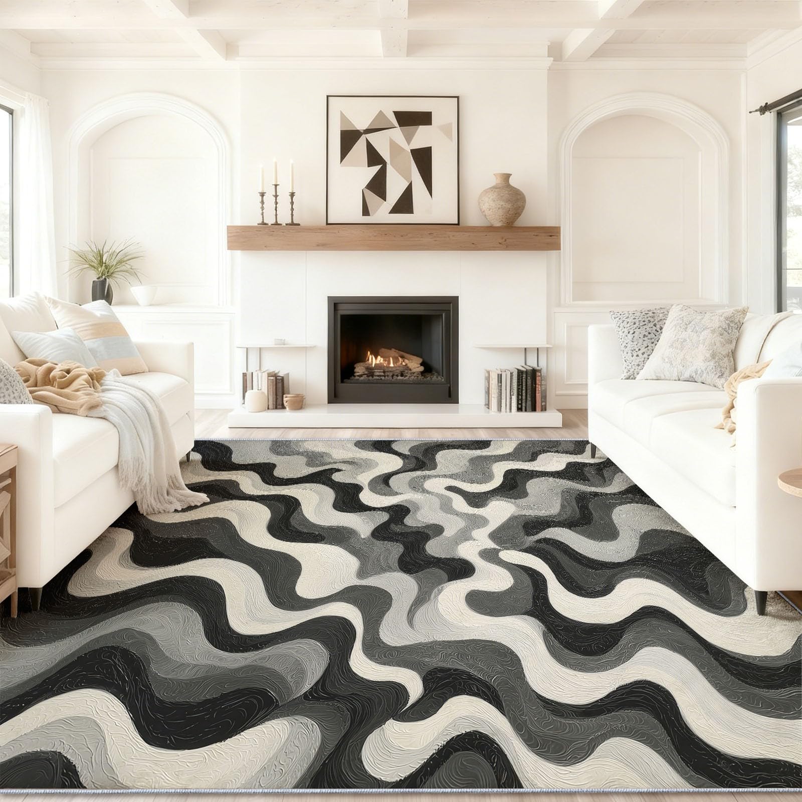 Tapis de salon lavable gris résistant aux taches et antidérapant 120x180
