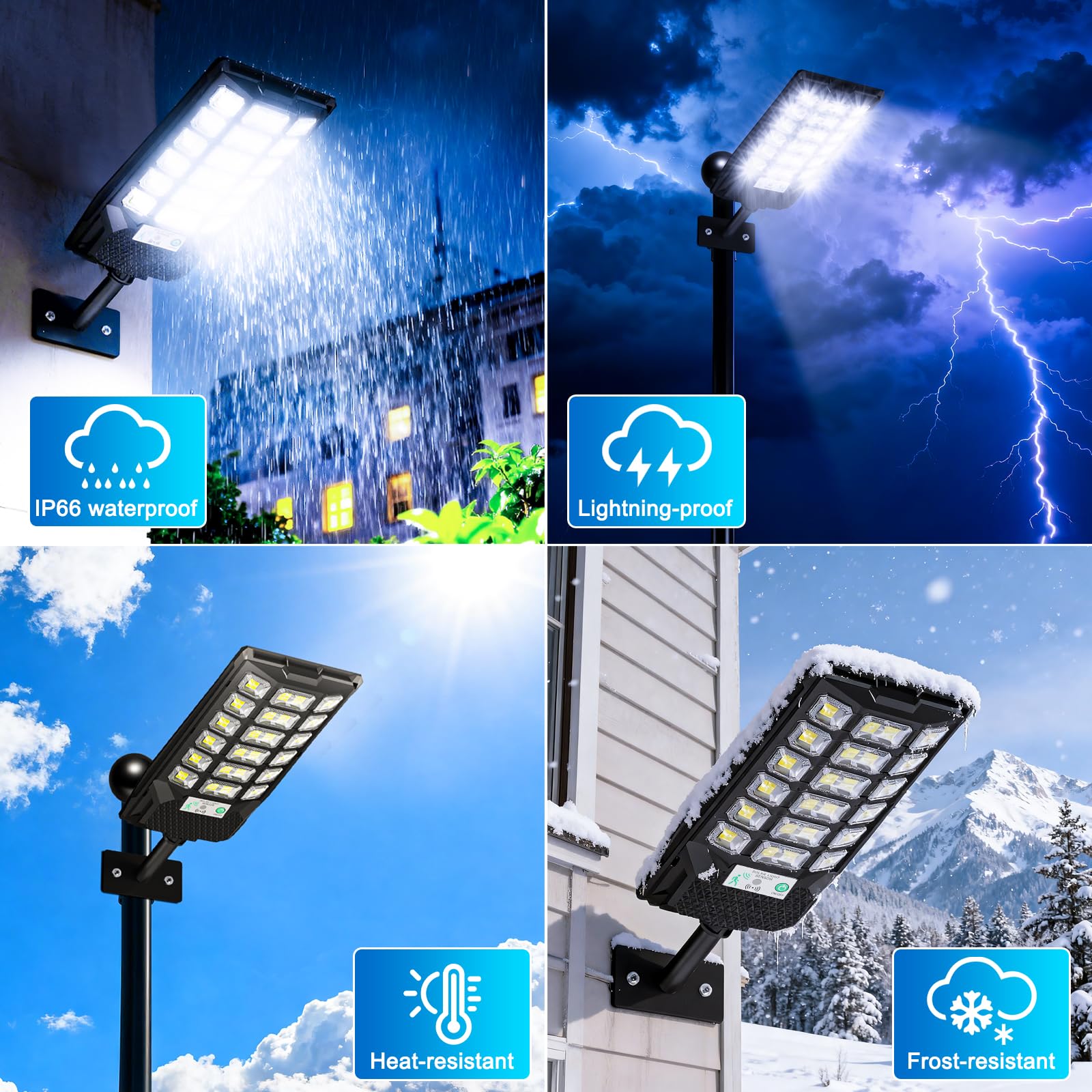 CREATESTAR Lampione Solare Led Esterno 500W, IP66 Impermeabile Faretto Stradale 6500K Lampada Stradale Solare con Sensore di Movimento Telecomando, Faro led esterno per Garage Terrazza Giardino Strada - 4
