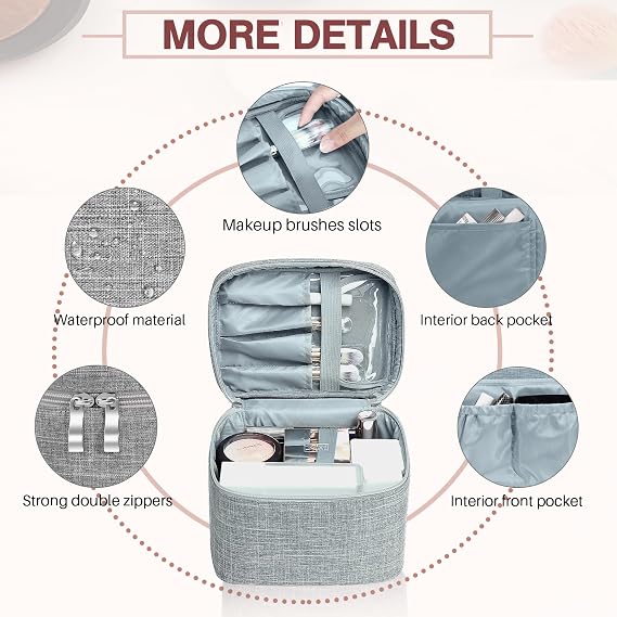 Large Makeup Bag Travel Makeup Cosmetic Bag Case Organizer Makeup Pouch with Mesh Bag Makeup Brush Holder Bag Toiletry Bags for Women - Grey