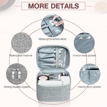 Large Makeup Bag Travel Makeup Cosmetic Bag Case Organizer Makeup Pouch with Mesh Bag Makeup Brush Holder Bag Toiletry Bags for Women - Grey