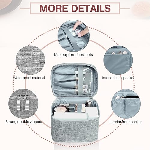 Miniatura 3 de Bolsa de maquillaje de viaje, bolsa de cosméticos, organizador de maquillaje con bolsa de malla, soporte para brochas de maquillaje, bolsa de aseo